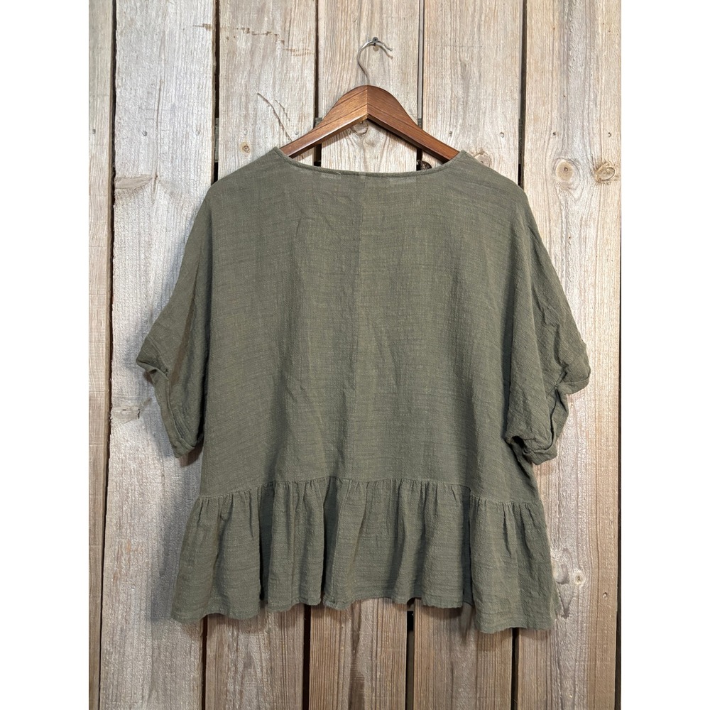 Adyson Parker Olive Green Cotton Gauze Peplum Top ACW0057M12 Short Sleeve Small - Picture 3 of 7